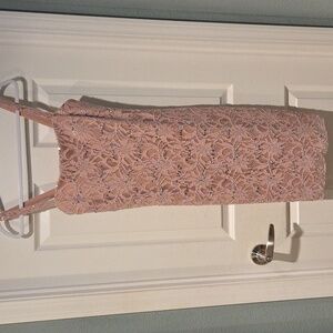 JS Collections Elegant Pale Pink Lace Midi Evening Dress Size S